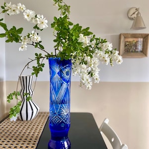 Cobalt blue huge glass vase - in the Bohemia style