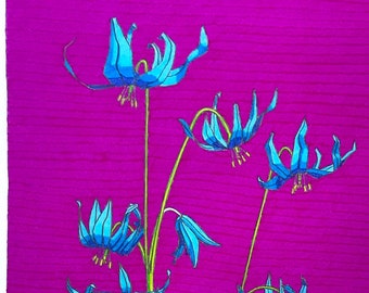 Blue Flowers (2021) | Original Ink on Paper Drawing by Robert Bohan