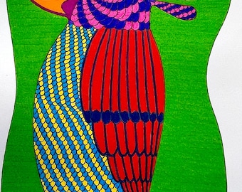 A Strange Bird Pen Ink Drawing | Joyous Celtic Exotic Original Bird Art by Robert Bohan