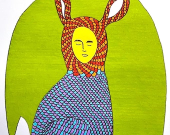 Mellow Bunny  (2026) | Rabbit Hare Nature one-off original pen & ink on paper drawing by Robert Bohan artist