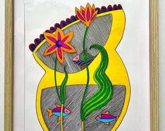Original Goldfish Pond Pen & Ink Drawing | Robert Bohan art