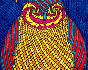 Curious Little Owl | Original Pen & Ink Drawing | Colourful Owl Artwork by Robert Bohan