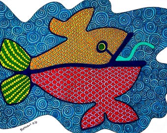 Salmon of Knowledge — Original Irish Mythology Drawing, Celtic Art, Pen & Ink on Paper