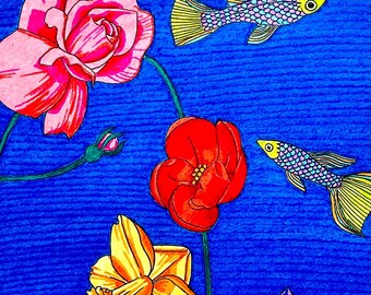 Floral Fish Pen & Ink Drawing | Spring Flowers, Tropical Fish
