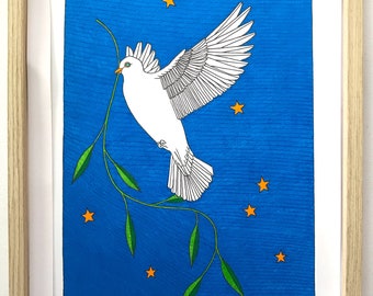 Dove of Peace (2023) | Original ink on paper drawing by Robert Bohan