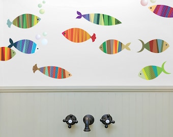 Muurstickers vissen met patroon: kinderkamerdecoratie - set van 10