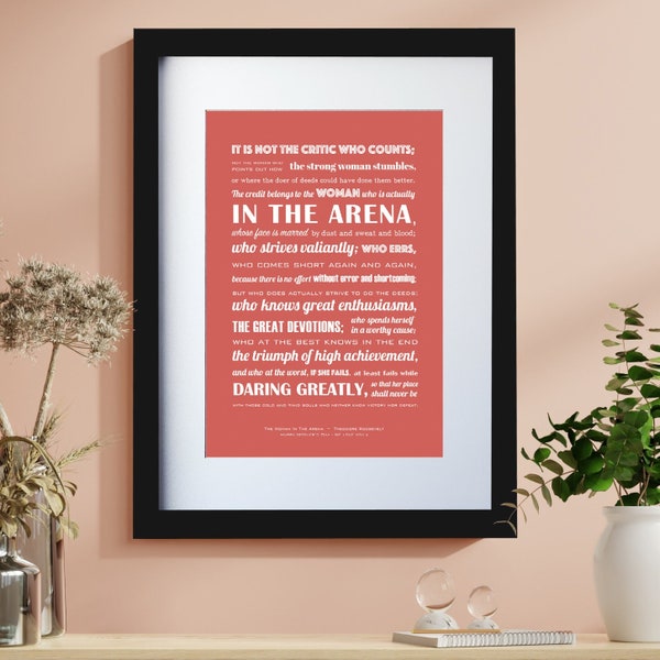 Woman In The Arena Theodore Roosevelt Typographic Print - Teddy Roosevelt - Motivational Quote - Graduation gift