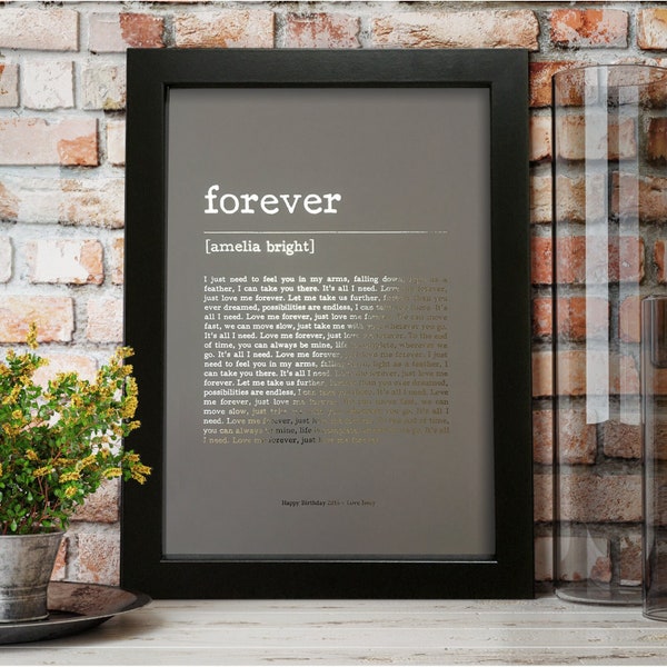 Metallic Personalised Favourite Song Print - Song Lyrics Print - Anniversary Gift - Music wall art - Foil Print