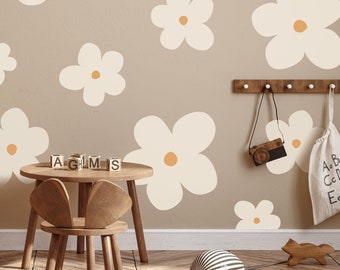 Large Fabric Daisy Wall Stickers - Nursery Decor - Flower Wall Decals - Repositionable - Peel And Stick