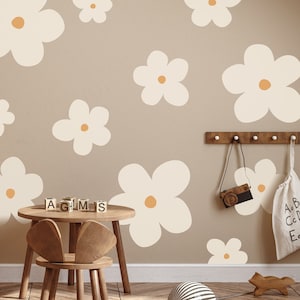 Large Fabric Daisy Wall Stickers - Nursery Decor - Flower Wall Decals - Repositionable - Peel And Stick