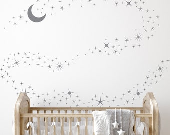 Sparkle Stars And Moon Wall Stickers - Star wall decals - Nursery decor - Peel and Stick