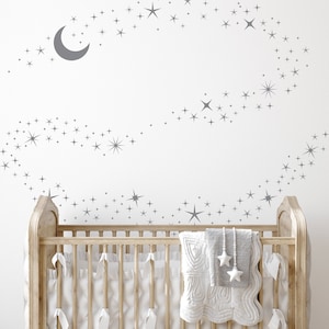 Sparkle Stars And Moon Wall Stickers - Star wall decals - Nursery decor - Peel and Stick