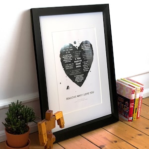 Metallic Personalised Reasons Why I Love You Print - Heart Foil Print - Valentines Gift - Anniversary Print