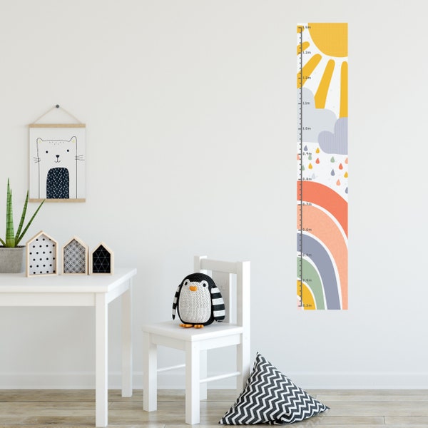 Sunny Rainbow Height Chart Fabric Wall Sticker - Repositionable - Growth Chart Decal - Peel and Stick