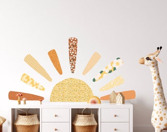 Adhesivo de pared grande de tela estampada con un sol - Reposicionable - Vinilo decorativo para habitación de bebé - Despegar y pegar