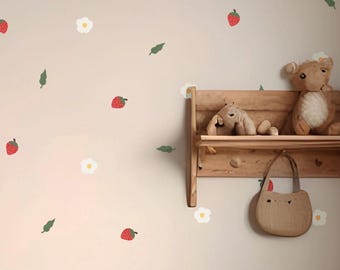 Pegatinas de tela para pared con diseño de flor de fresa: decoración para habitación infantil despegable y adhesiva