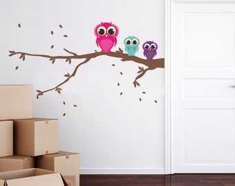 Owl Family Tree Wall Stickers - DIY Butterfly & Ladybird Decals For Kids Bedroom, Nursery, Living Room