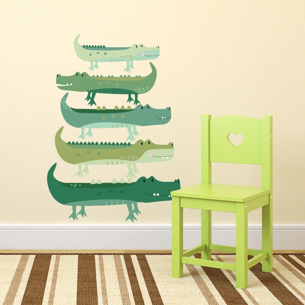 Autocollants muraux en tissu crocodile - Décalque d'alligator - Repositionnable - Décor de pépinière - Peler et coller