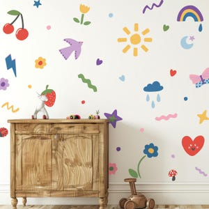 Kids Fun Doodle Fabric Wall Stickers - Lightning Wall Decals - Nursery Decor - Repositionable - Nursery Wall Stickers