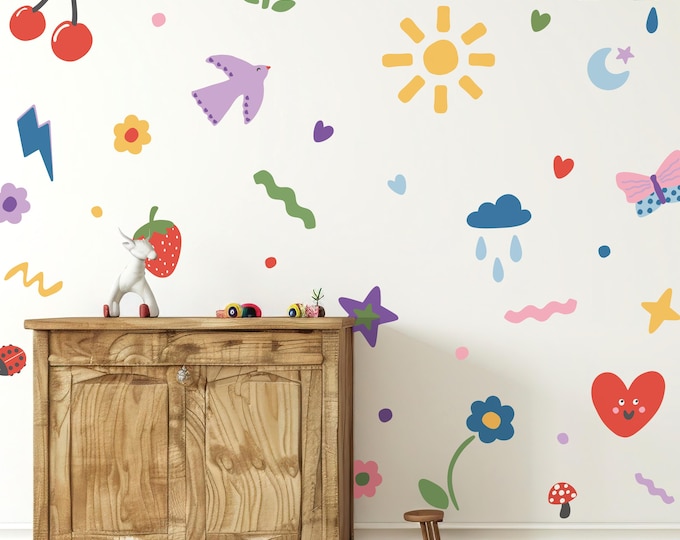 Doodle Fabric Wall Stickers: Kids Nursery Decor, Removable & Repositionable
