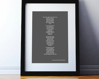 Invictus Poem Art Print: William Ernest Henley Inspirational Quote