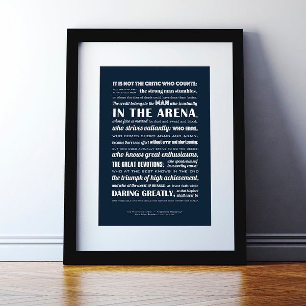 Theodore Roosevelt Man In The Arena Typographic Print - Teddy Roosevelt - Inspirational Quote - Graduation gift