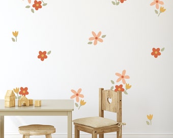Multi Coloured Sets Of Cute Fabric Flower Wall Stickers - Nursery wall decor - Boho Wall Decal - Repositionable