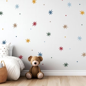 Pegatinas de pared de tela con estrellas y puntos: decoración infantil despegable y reposicionable.