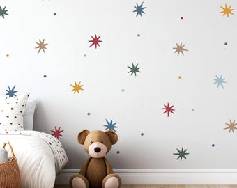 Whimsical Stars And Dots Fabric Wall Stickers: Peel and Stick Kids Nursery Decor, Removable & Repositionable