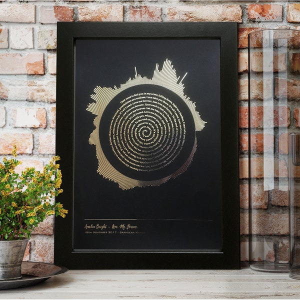 Metallic Personalised Radial Sound Wave Lyrics Print - Song lyrics print - Foil Soundwave Print - Sound wave art