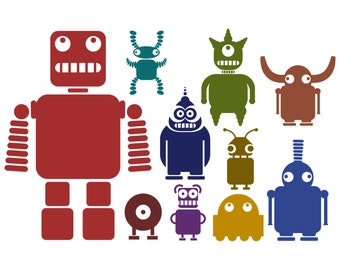 Multicoloured Robot Wall Stickers - Robot wall art - Robot Wall Decal - Kids decor