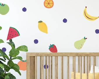 Fun Fabric Fruit Wall Stickers - Melon and Strawberry Wall Decals - Nursery Decor - Repositionable - Peel And Stick