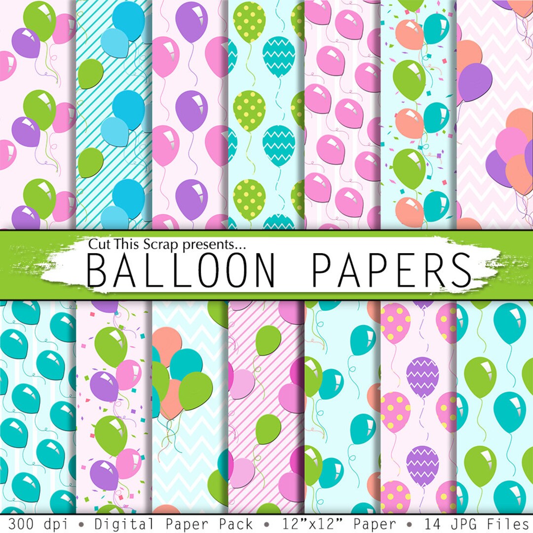 Balloon Digital Paper: Party Balloons, Balloon Background, Birthday