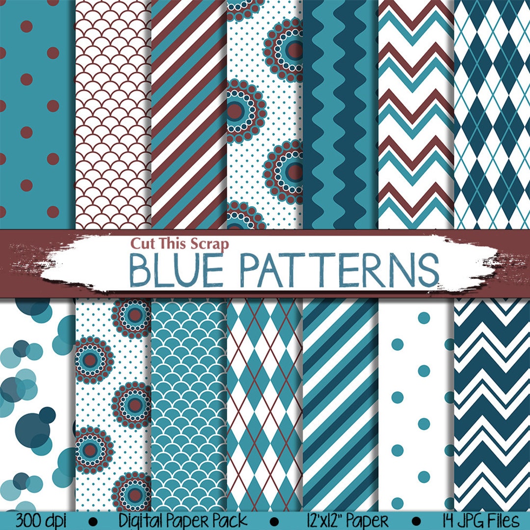 Blue Pattern Digital Paper: Blue Pattern Paper in Bokeh Argyle Stripes ...