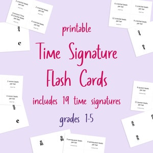 Tarjetas flash de firma de tiempo para profesores de música y estudiantes Grados 1-5 Descarga instantánea
