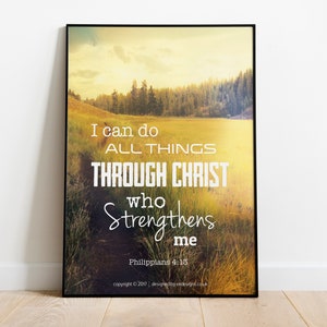 Christian Poster Wall Art Gift Philippians 4:13 A4