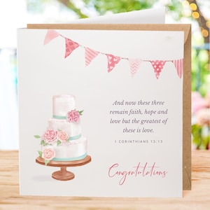 Carte de félicitations pour mariage chrétien - 1 Corinthiens 13:13 - Et maintenant, ces trois-là restent, la foi, l'espérance et l'amour...