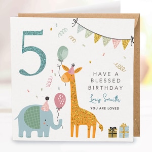 Carte d'anniversaire chrétienne personnalisée pour enfants âgés de 1 à 5 ans