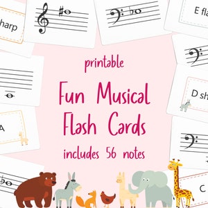 Nota divertida que nombra tarjetas flash musicales para profesores y estudiantes de música Descarga instantánea