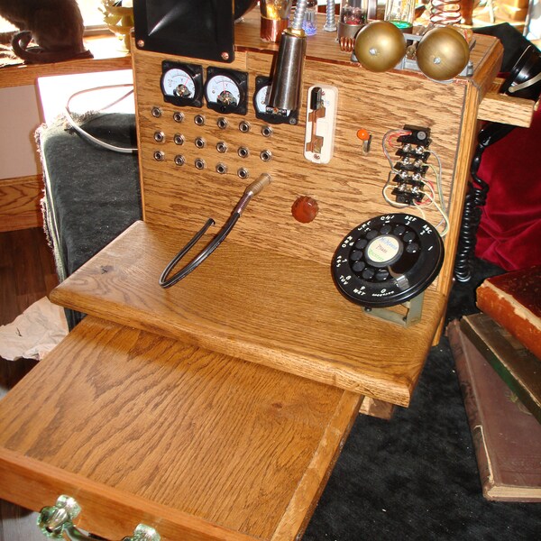 Enigmatic Unique Hand Crafted Time Traveling Steampunk Radio Receiver with Built-in Programs Styled as Phone Switchboard