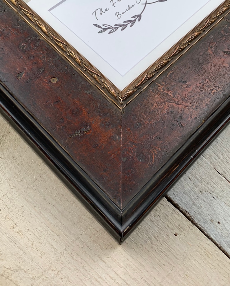 Red Burl Wood Picture Frame with White Mat Ornate Gold Trim Etsy