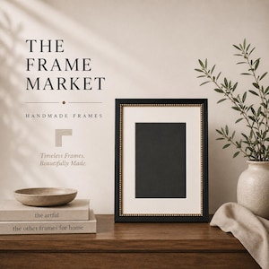 Black Beaded Picture Frame • Rustic Distressed Wood, Custom Size