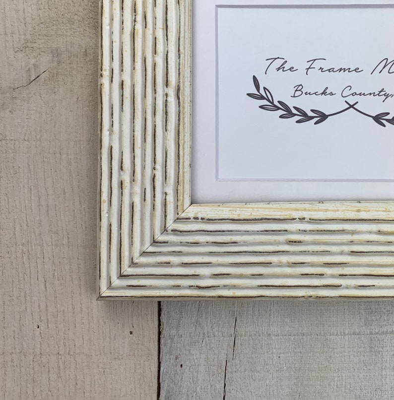 Cream Picture Frame with White Mat Distressed Wood 8x10 Etsy