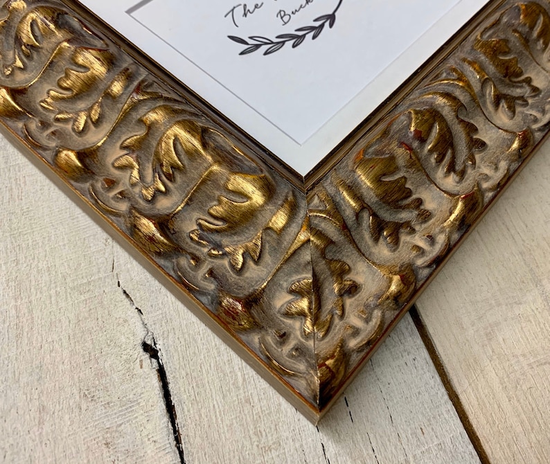Baroque Ornate Antique Gold 2\u2019\u2019 Wood Picture Frame with White Mat Standard /& Custom Sizes Available. 9x12 11x14 16x20 14x16 8x10