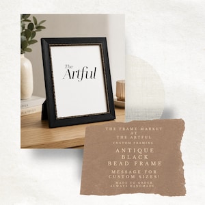Black Beaded Picture Frame • Rustic Distressed Wood, Custom Size
