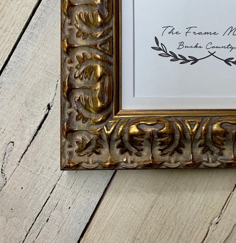 Baroque Ornate Antique Gold 2\u2019\u2019 Wood Picture Frame with White Mat Standard /& Custom Sizes Available. 9x12 11x14 16x20 14x16 8x10