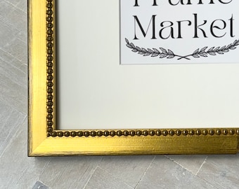 Gold Bead Picture Frame with White Mat - 8x10, 9x12, 11x14, 14x16, 16x20 - Standard & Custom Sizes Available.