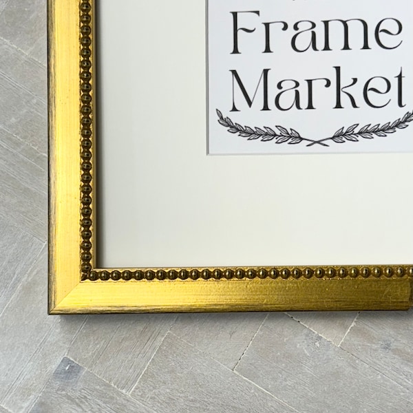 Gold Bead Picture Frame with White Mat - 8x10, 9x12, 11x14, 14x16, 16x20 - Standard & Custom Sizes Available.