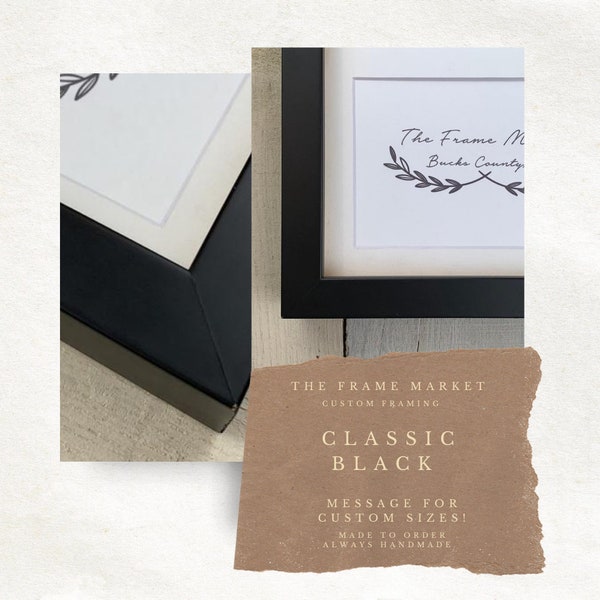 Classic Collection Matte Black Wood Picture Frame with White Mat - 8x10, 9x12, 11x14, 14x16, 16x20 - Standard & Custom Sizes Available.