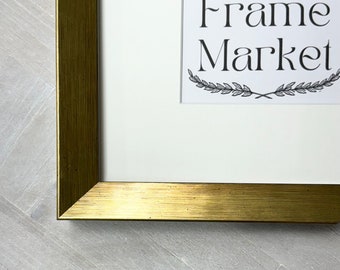 Brighton Collection Gold Bevel Wood Picture Frame with White Mat - 8x10, 9x12, 11x14, 14x16, 16x20 - Standard & Custom Sizes Available